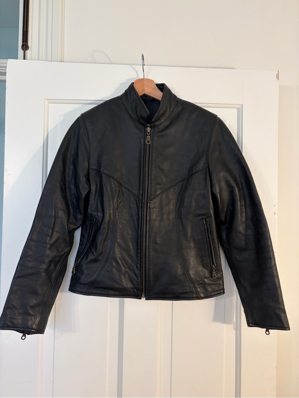 Black Women's Leather Zip-Front Jacket